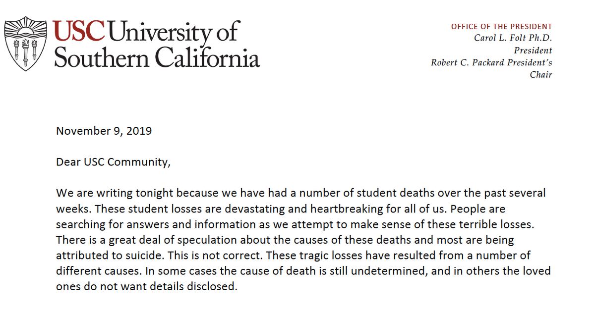 USC officials address student deaths from this semester Annenberg Media
